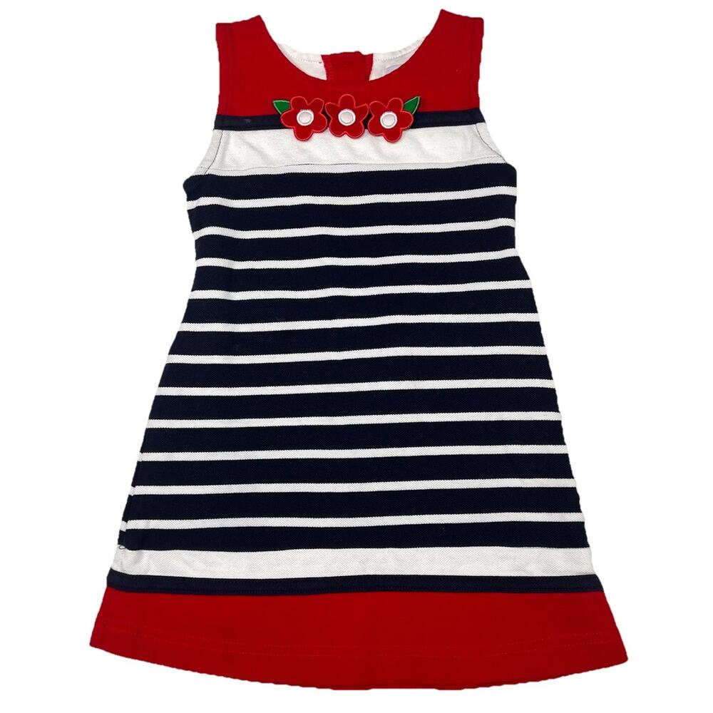 Florence Eiseman Dress Girls Size 4 Patriotic Stripe Red White Blue Floral Trim